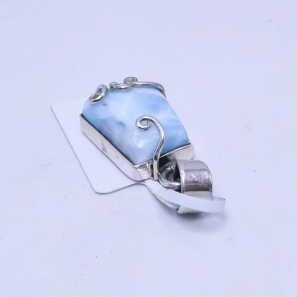 Sterling Silver 925 Blue Larimar Scrolled 1